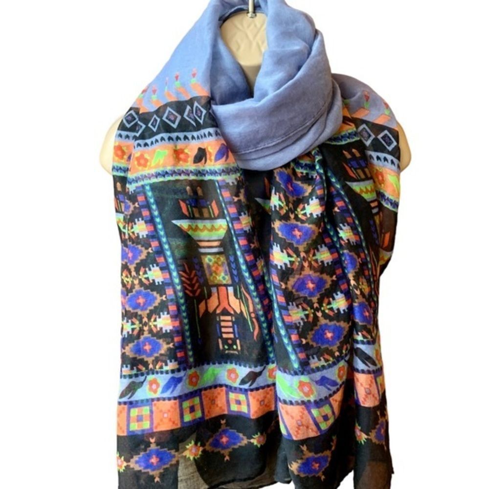 Beautiful‎ Rectangular Blue Orange Scarf